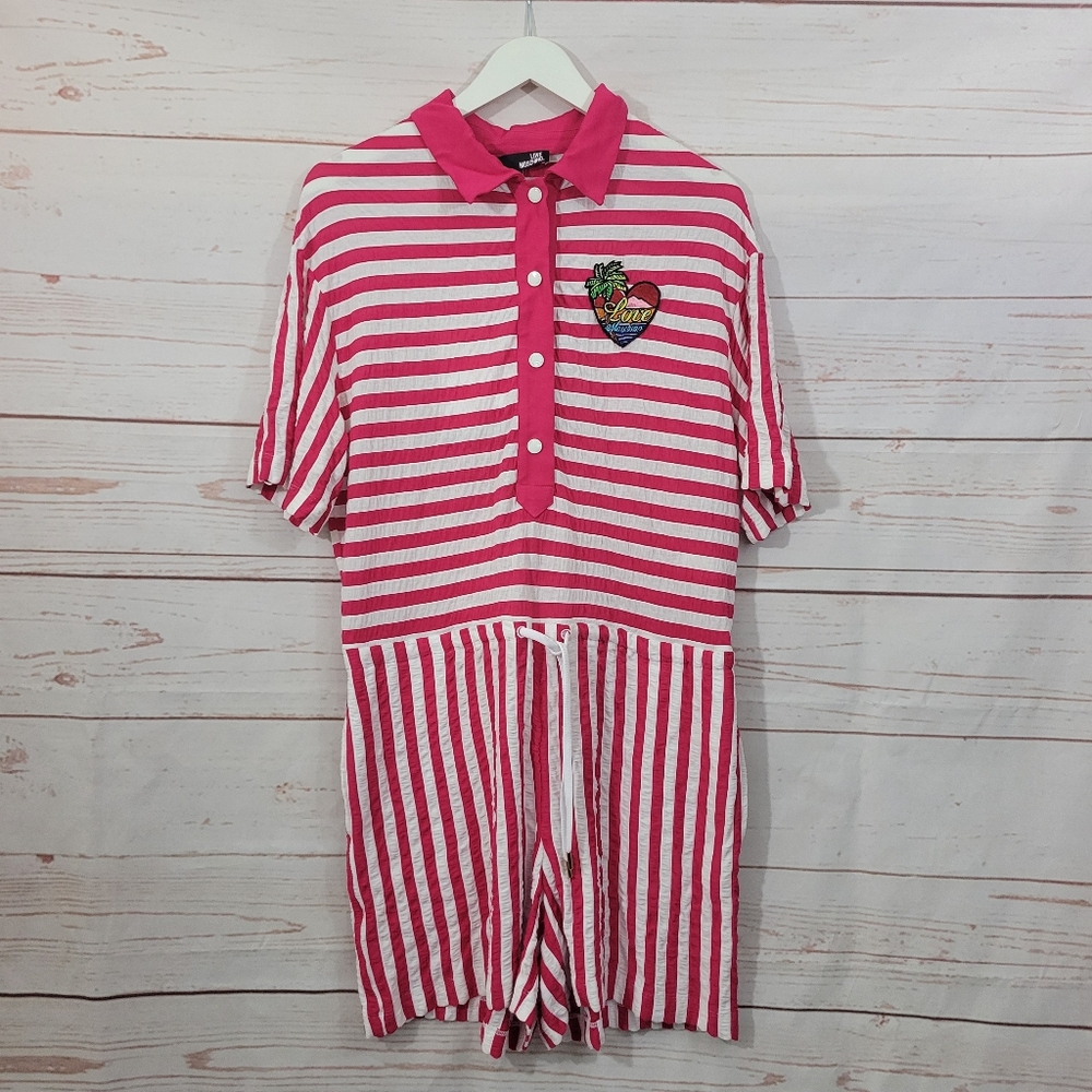 Love Moschino Pink White Striped Romper Jumpsuit
